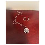Sterling Silver Jewelry Set: Compass Pendant Necklace, Band Ring, and Celtic Cross Pendant