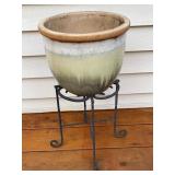 Ceramic Planter with Decorative Metal Stand