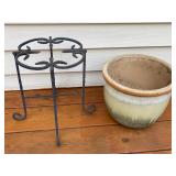Ceramic Planter with Decorative Metal Stand