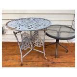 Set of 2 Outdoor Side Tables - Metal Lattice and Glass Top
