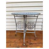 Set of 2 Outdoor Side Tables - Metal Lattice and Glass Top