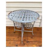 Set of 2 Outdoor Side Tables - Metal Lattice and Glass Top