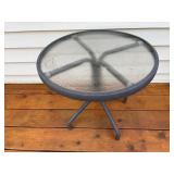 Set of 2 Outdoor Side Tables - Metal Lattice and Glass Top