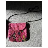 Set of 2 Black Dress Hats and Embroidered Pink Purse