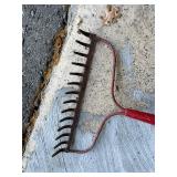 Collection of 7 Yard and Garden Tools including Shovels, Rake, Broom, and Pitchfork