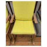 Pair of Wooden Outdoor Rocking Chairs with Yellow Cushions