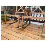 Pair of Wooden Outdoor Rocking Chairs with Yellow Cushions