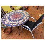 Round Glass Patio Table with Mandala Tablecloth