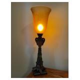 Decorative Table Lamp with Etched Glass Shade and Ornate Base