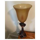 Decorative Table Lamp with Etched Glass Shade and Ornate Base
