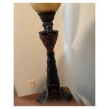 Decorative Table Lamp with Etched Glass Shade and Ornate Base