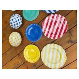 Set of 12 Colorful Polka Dot and Stripe Ceramic Plates and Bowls
