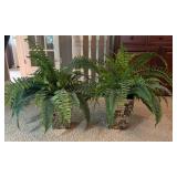 LR - Pair of Faux Fern Plants in Mosaic Style Square Planters