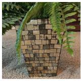 LR - Pair of Faux Fern Plants in Mosaic Style Square Planters