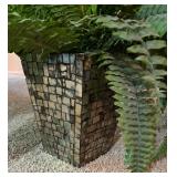 LR - Pair of Faux Fern Plants in Mosaic Style Square Planters