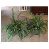LR - Pair of Faux Fern Plants in Mosaic Style Square Planters