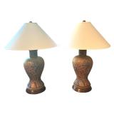 LL - Pair of Table Lamps with Sculpted Base and Shades