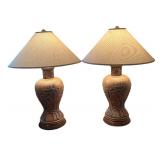 LL - Pair of Table Lamps with Sculpted Base and Shades