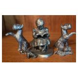 LL - Collection of Pewter Figurines - Girl Reading, Dogs, and Owls