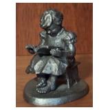 LL - Collection of Pewter Figurines - Girl Reading, Dogs, and Owls
