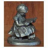 LL - Collection of Pewter Figurines - Girl Reading, Dogs, and Owls