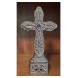 LL - Decorative Metal Cross with Purple Center Accent