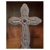 LL - Decorative Metal Cross with Purple Center Accent