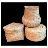 LL - Set of 3 Handwoven Lidded and Open Wicker Baskets