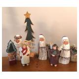 LL - Collection of 7 Handcrafted Holiday Figurines and Trees