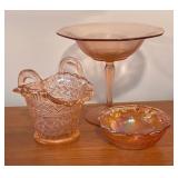 LL - Vintage Carnival and Depression Glass Compote, Bowl, and Basket Dish