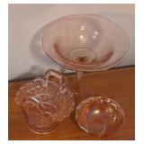 LL - Vintage Carnival and Depression Glass Compote, Bowl, and Basket Dish