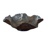 LL - Vintage Carnival Glass Bowl with Floral Pattern