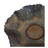 LL - Vintage Carnival Glass Bowl with Floral Pattern