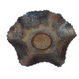 LL - Vintage Carnival Glass Bowl with Floral Pattern