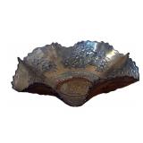 LL - Vintage Carnival Glass Bowl with Floral Pattern