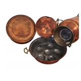 LL - Vintage Copper Kitchenware Collection Including Pitcher, Kettle, Mold, and Small Pail