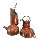 LL - Vintage Copper Kitchenware Collection Including Pitcher, Kettle, Mold, and Small Pail