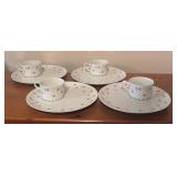 LL - Set of 4 Vintage Fine Seyei China Dainty Rose Snack Plates with Cups