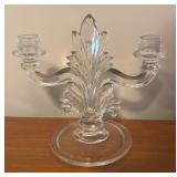 Vintage Fostoria Flame Candle Holders Double Arm Fleur Du Li 2 Light Crystal and Pair of Candle Holders