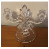 Vintage Fostoria Flame Candle Holders Double Arm Fleur Du Li 2 Light Crystal and Pair of Candle Holders