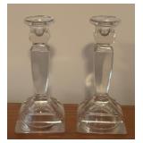 Vintage Fostoria Flame Candle Holders Double Arm Fleur Du Li 2 Light Crystal and Pair of Candle Holders