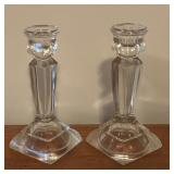 Vintage Fostoria Flame Candle Holders Double Arm Fleur Du Li 2 Light Crystal and Pair of Candle Holders