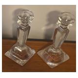 Vintage Fostoria Flame Candle Holders Double Arm Fleur Du Li 2 Light Crystal and Pair of Candle Holders
