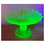 LL - Vintage Northwood Uranium Glass Compote Dish with Scalloped Edge