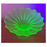 LL - Vintage Northwood Uranium Glass Compote Dish with Scalloped Edge