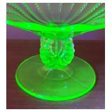 LL - Vintage Northwood Uranium Glass Compote Dish with Scalloped Edge