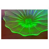 LL - Vintage Northwood Uranium Glass Compote Dish with Scalloped Edge