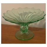 LL - Vintage Northwood Uranium Glass Compote Dish with Scalloped Edge