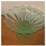 LL - Vintage Northwood Uranium Glass Compote Dish with Scalloped Edge