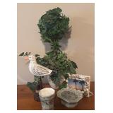 LL - Home Decor Set with Faux Topiary, Seashell Frame, Traci Porter Bath Accessories and Bird Figurine